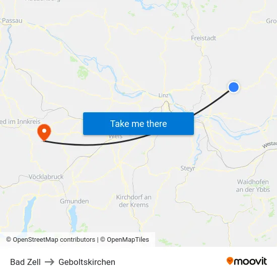 Bad Zell to Geboltskirchen map