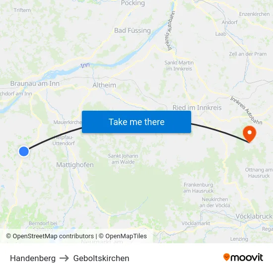 Handenberg to Geboltskirchen map