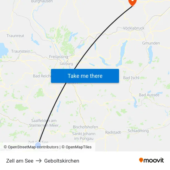 Zell am See to Geboltskirchen map