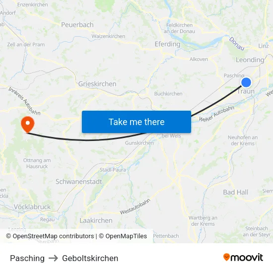 Pasching to Geboltskirchen map