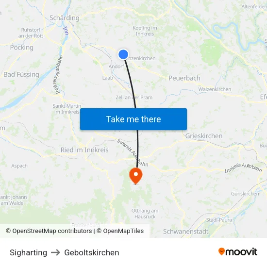 Sigharting to Geboltskirchen map