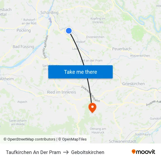 Taufkirchen An Der Pram to Geboltskirchen map