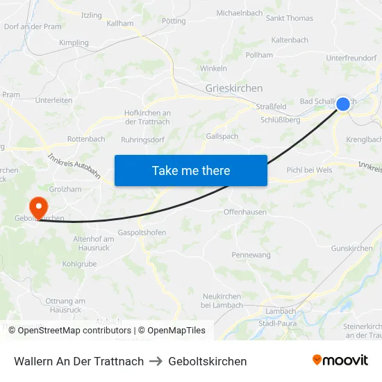 Wallern An Der Trattnach to Geboltskirchen map