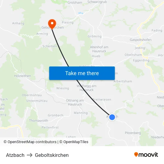 Atzbach to Geboltskirchen map