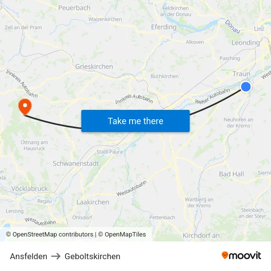 Ansfelden to Geboltskirchen map