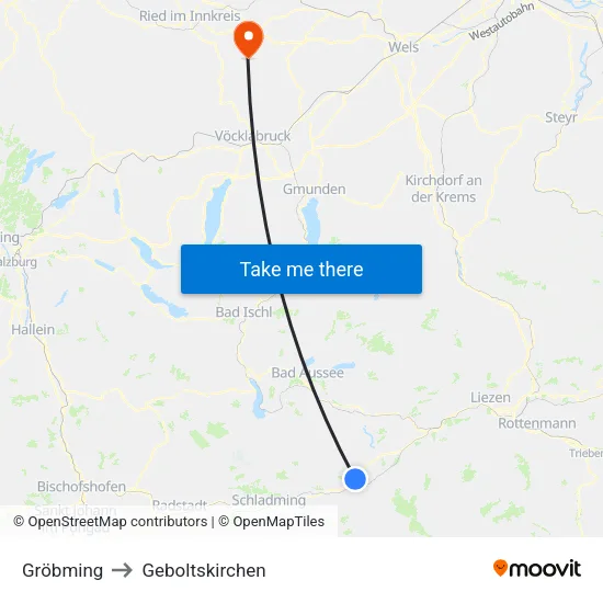 Gröbming to Geboltskirchen map