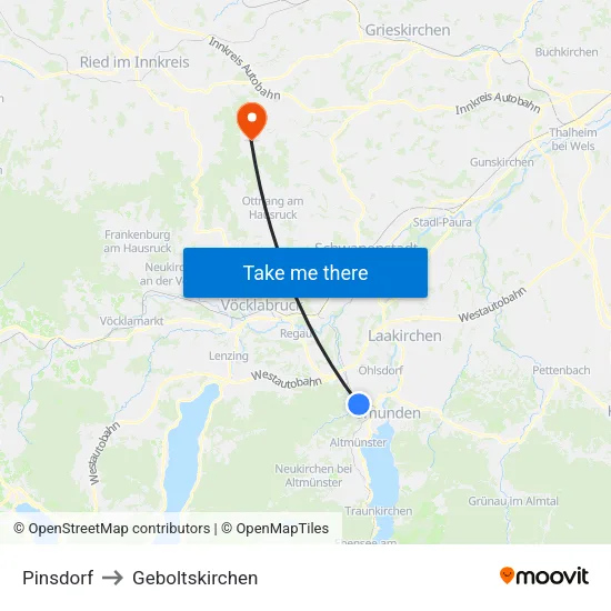 Pinsdorf to Geboltskirchen map