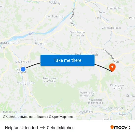 Helpfau-Uttendorf to Geboltskirchen map