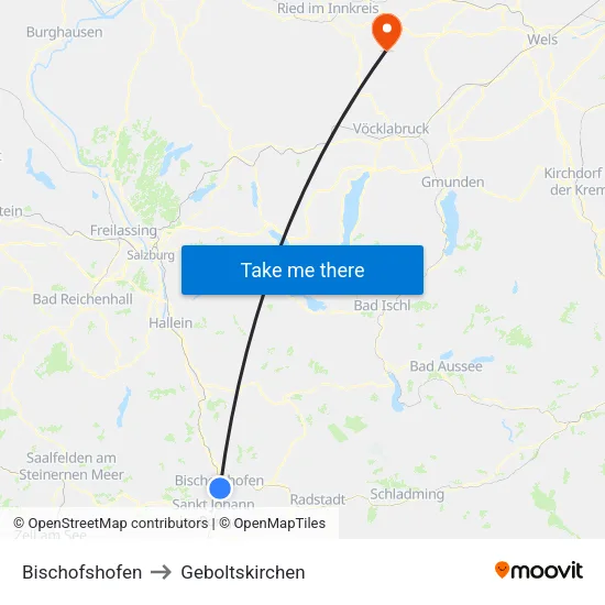 Bischofshofen to Geboltskirchen map