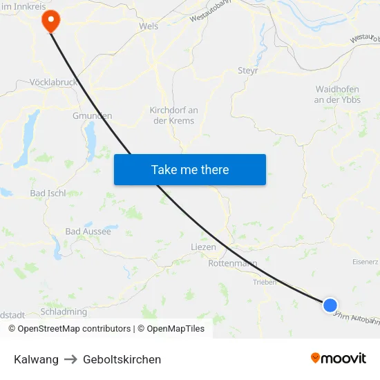 Kalwang to Geboltskirchen map