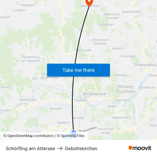 Schörfling am Attersee to Geboltskirchen map