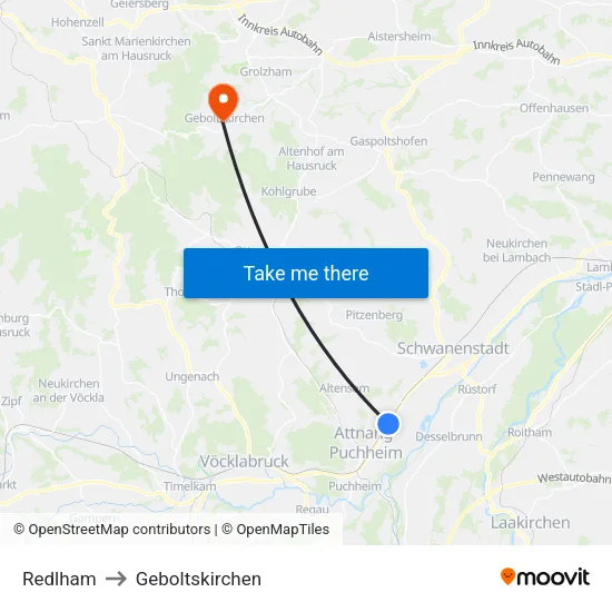 Redlham to Geboltskirchen map