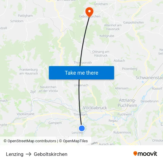 Lenzing to Geboltskirchen map