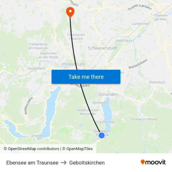 Ebensee am Traunsee to Geboltskirchen map