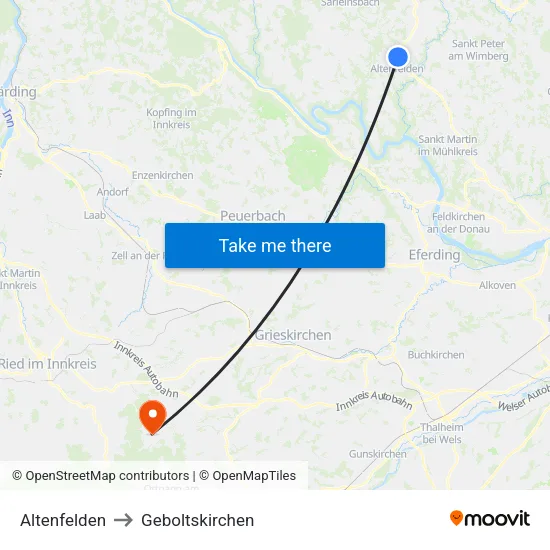 Altenfelden to Geboltskirchen map