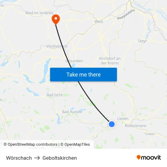 Wörschach to Geboltskirchen map