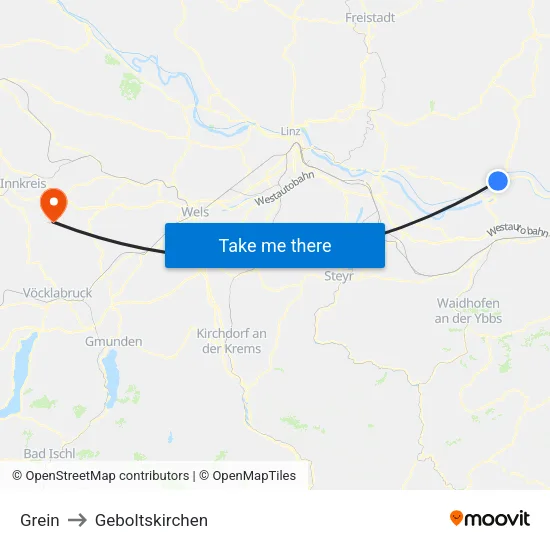 Grein to Geboltskirchen map