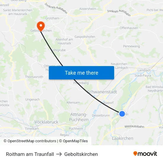 Roitham am Traunfall to Geboltskirchen map