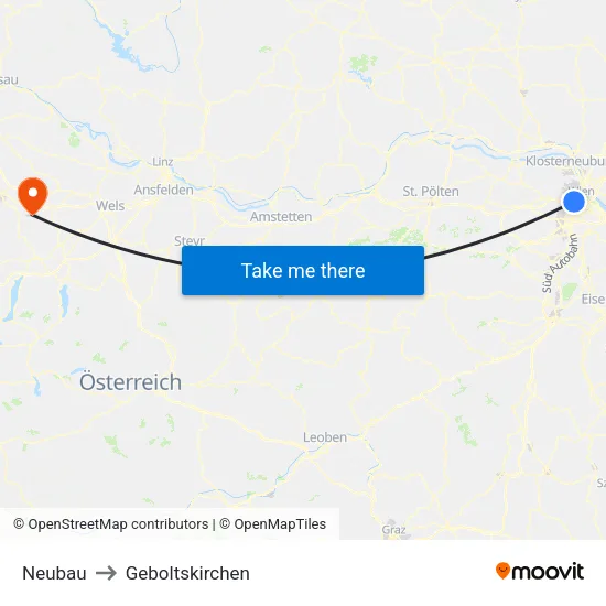 Neubau to Geboltskirchen map