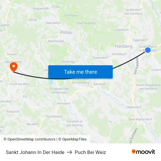 Sankt Johann In Der Haide to Puch Bei Weiz map