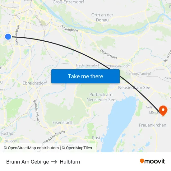 Brunn Am Gebirge to Halbturn map