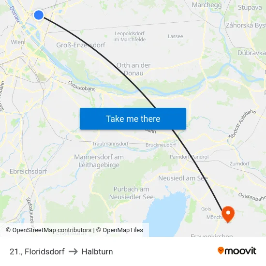 21., Floridsdorf to Halbturn map