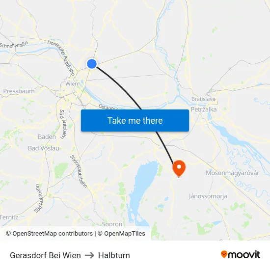 Gerasdorf Bei Wien to Halbturn map