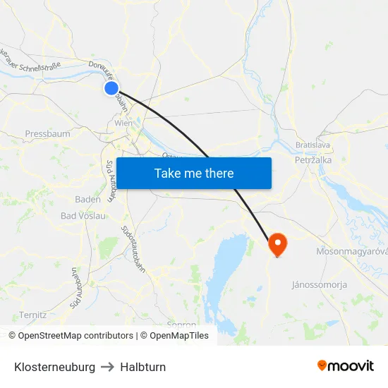 Klosterneuburg to Halbturn map