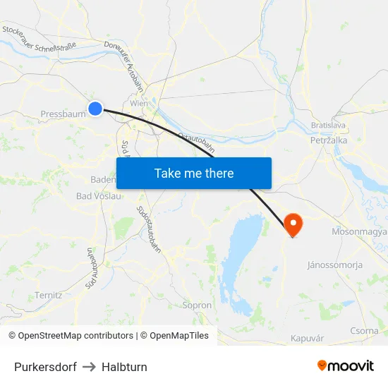 Purkersdorf to Halbturn map