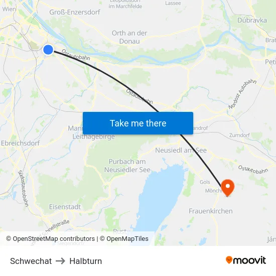 Schwechat to Halbturn map