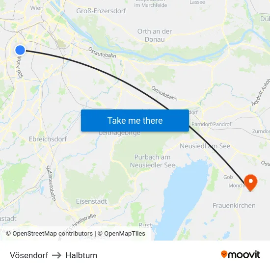 Vösendorf to Halbturn map