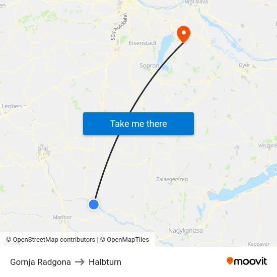 Gornja Radgona to Halbturn map