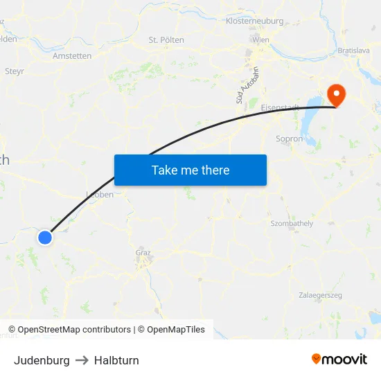 Judenburg to Halbturn map