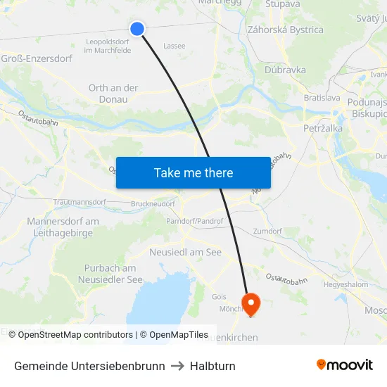 Gemeinde Untersiebenbrunn to Halbturn map