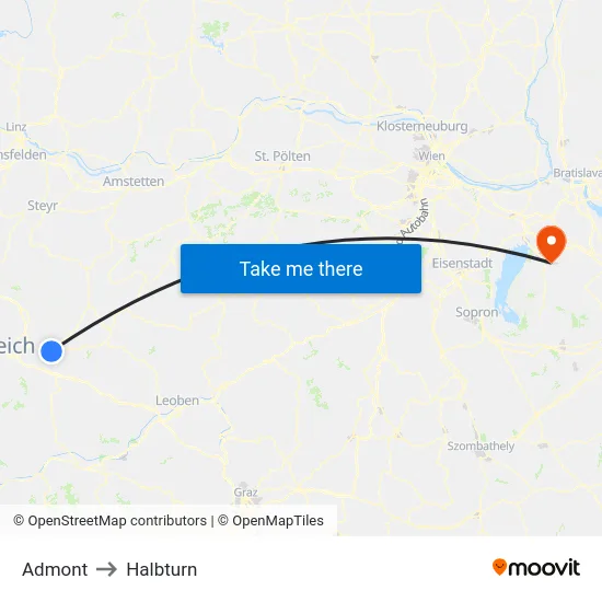 Admont to Halbturn map