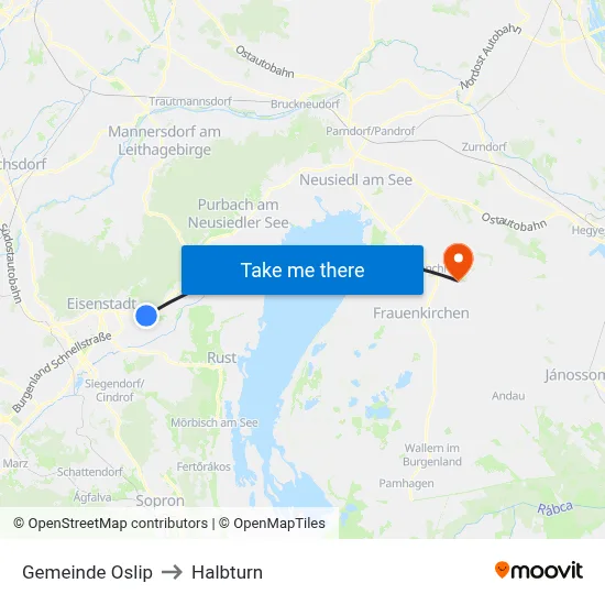 Gemeinde Oslip to Halbturn map