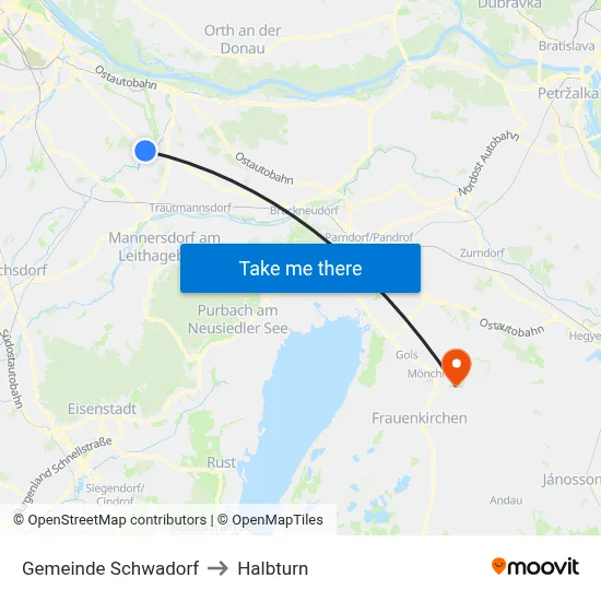 Gemeinde Schwadorf to Halbturn map