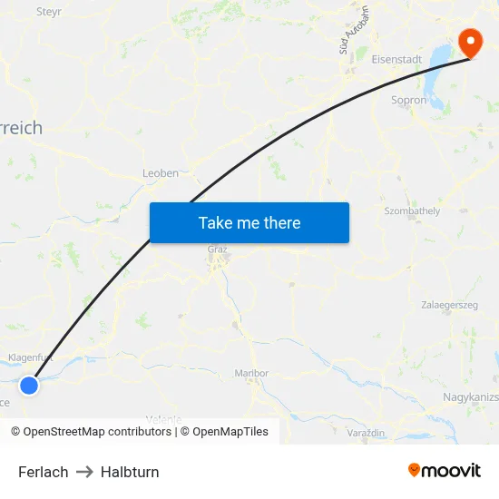 Ferlach to Halbturn map
