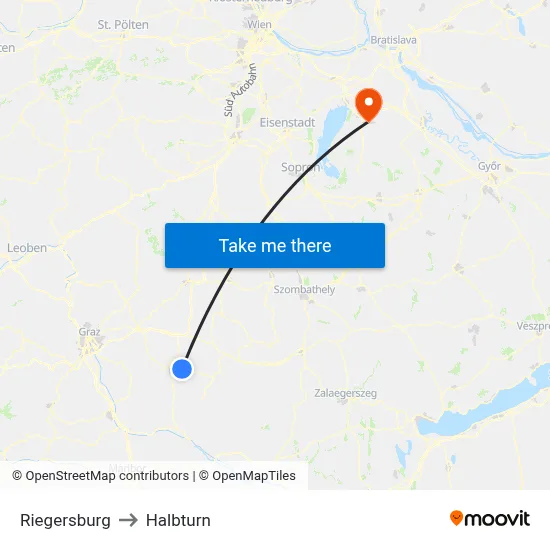 Riegersburg to Halbturn map