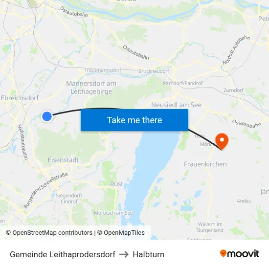 Gemeinde Leithaprodersdorf to Halbturn map