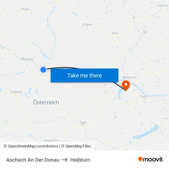 Aschach An Der Donau to Halbturn map
