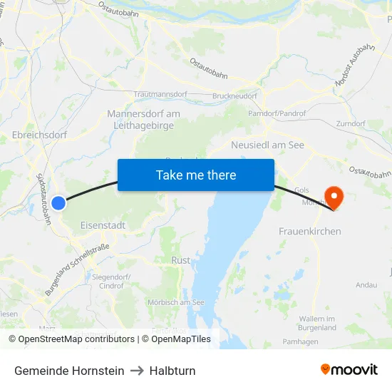 Gemeinde Hornstein to Halbturn map