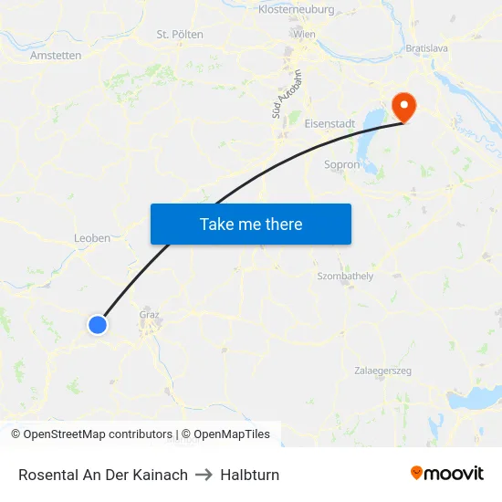 Rosental An Der Kainach to Halbturn map