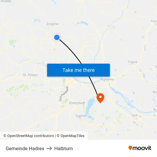 Gemeinde Hadres to Halbturn map