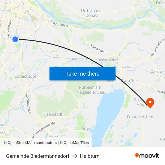 Gemeinde Biedermannsdorf to Halbturn map