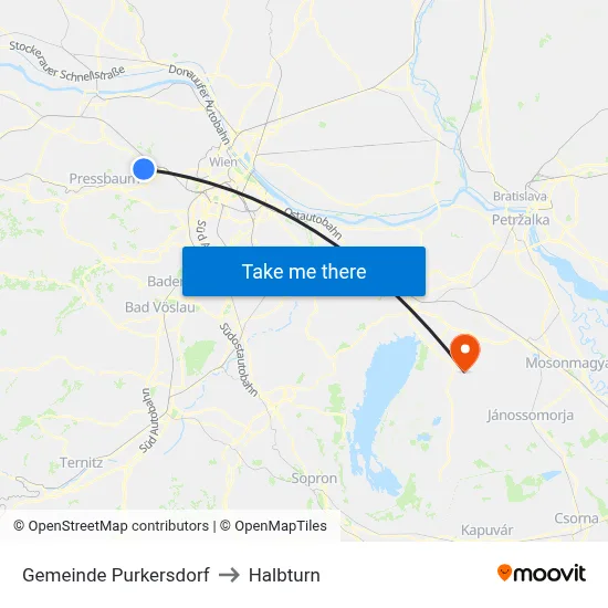 Gemeinde Purkersdorf to Halbturn map