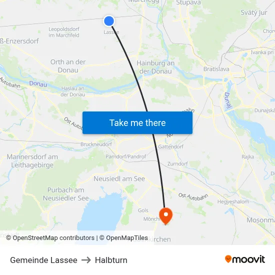 Gemeinde Lassee to Halbturn map
