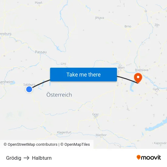 Grödig to Halbturn map