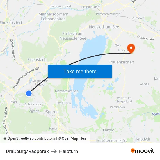 Draßburg/Rasporak to Halbturn map