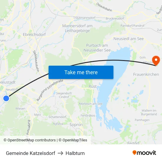 Gemeinde Katzelsdorf to Halbturn map